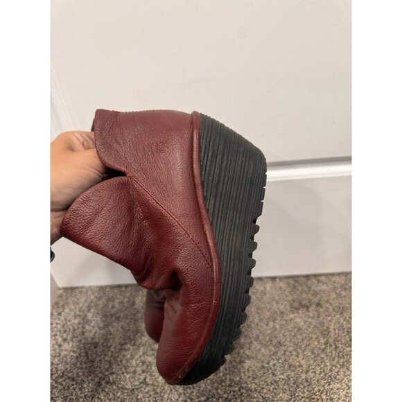 Fly London Yip Red Leather Wedge Ankle Boot Size 36 - Picture 3 of 6